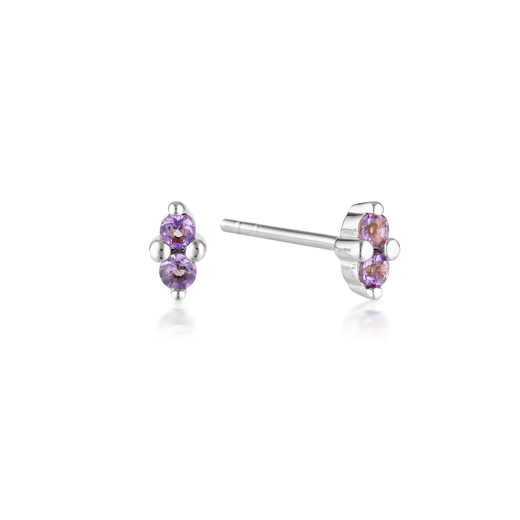 Linda Tahija Birthstone Stud Earrings in Silver, February - Amethyst