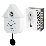 White Fisura cuckoo clock with traditional design and wooden details, showcasing the clock face and bird ornament.