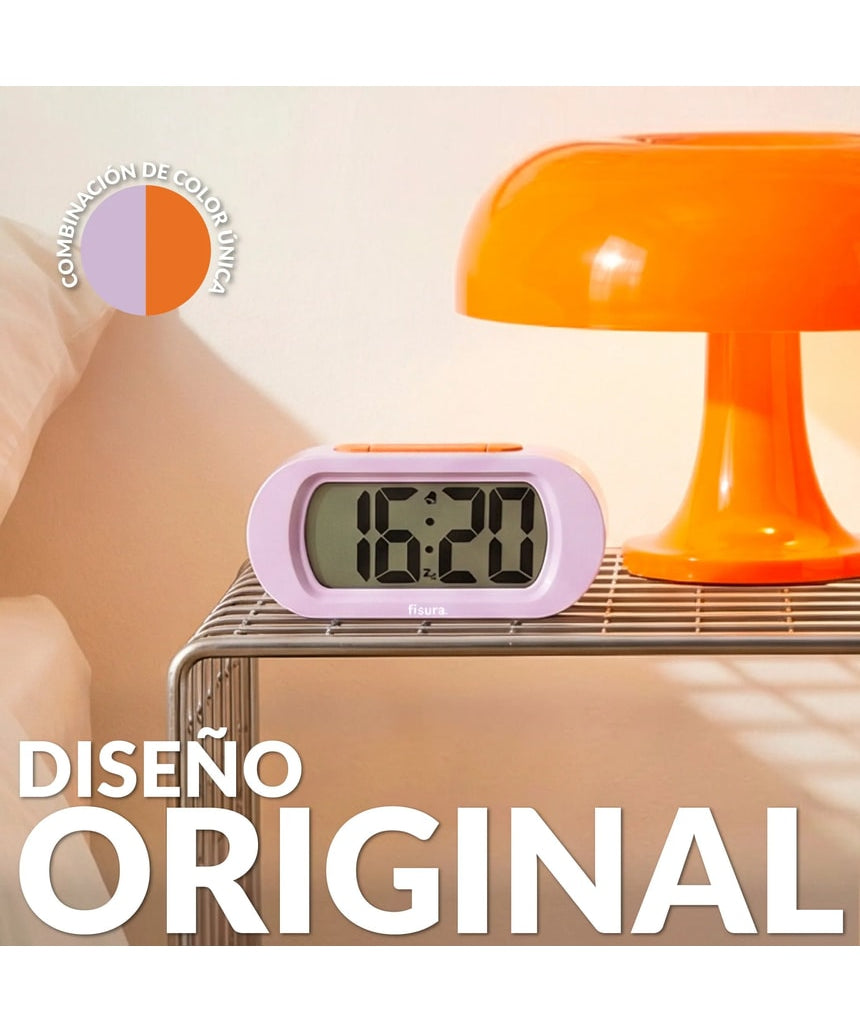 Lilac Fisura Gummy Alarm Clock with playful, rounded design and digital display, perfect for a fun bedroom decor.