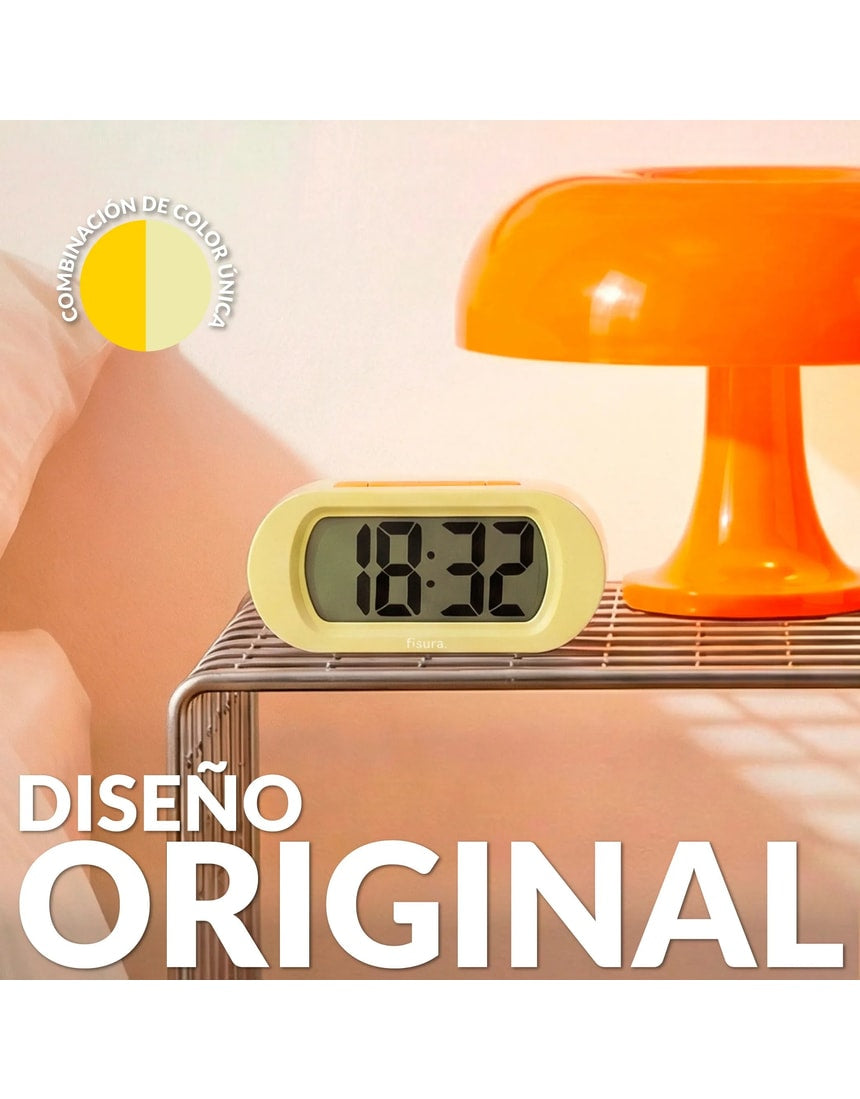 Yellow Fisura Gummy Alarm Clock with playful gummy bear design, digital display, and compact tabletop shape.