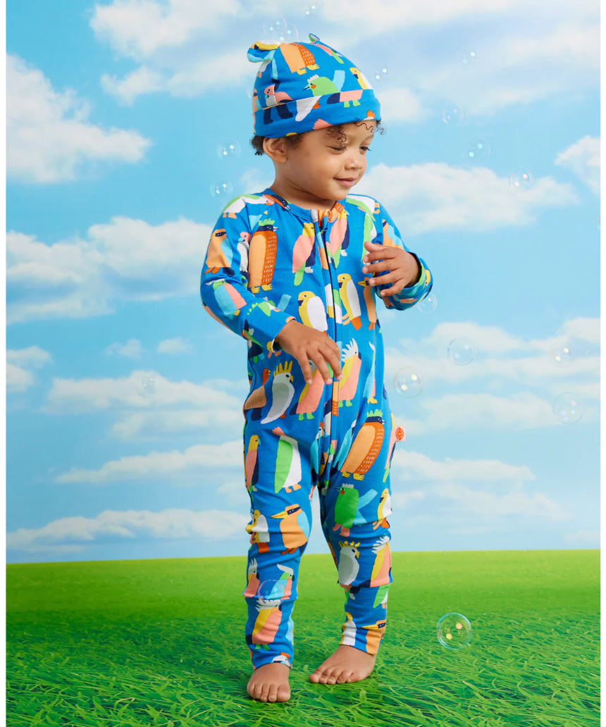 Halcyon Nights - Flamin' Galahs Blue Long Sleeve Zip Suit, baby, Halcyon Nights - Say It Sister