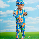 Halcyon Nights - Flamin' Galahs Blue Long Sleeve Zip Suit, baby, Halcyon Nights - Say It Sister