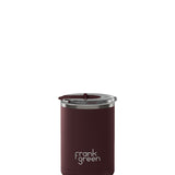 Frank Green 12oz ceramic reusable coffee cup in chocolate with hinged screw lid, featuring a sleek design and durable construction.