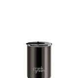 Frank Green 12oz ceramic coffee cup in Shadow Chrome with Midnight hinged screw lid
