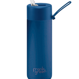 Frank Green Deep Ocean 595ml drinkwear bottle with sleek design and eco-friendly stainless steel construction.