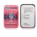 isAlbi Pop Culture Trivia game with colorful illustrated cards, perfect for fans of movies, music, and TV shows.