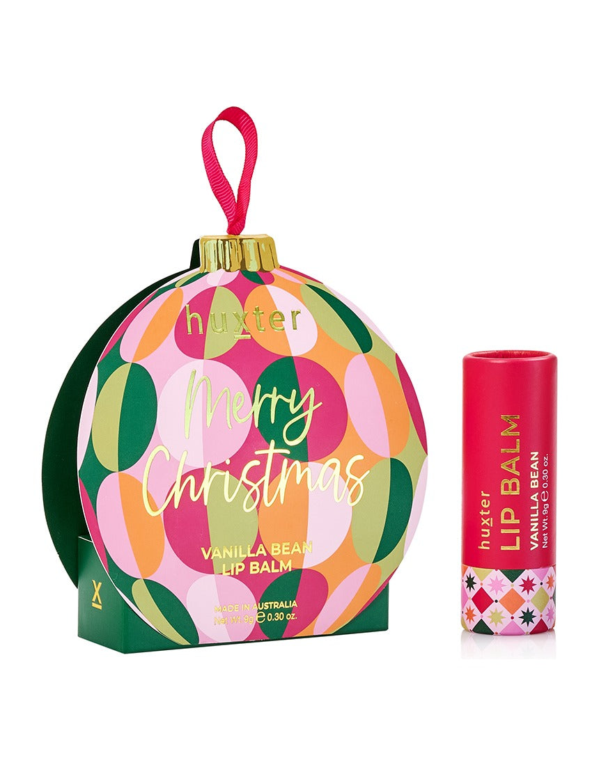Huxter Green Hanging Lip Balm Christmas bauble with Vanilla Bean lip balm