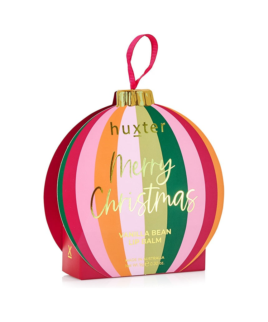 Huxter Adorned Christmas Hanging Lip Balm in Mulberry flavor, featuring festive packaging with a decorative design.