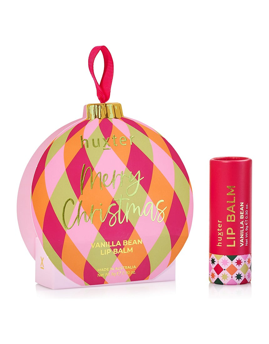 Huxter Soft Pink Hanging Lip Balm Christmas bauble with Vanilla Bean lip balm