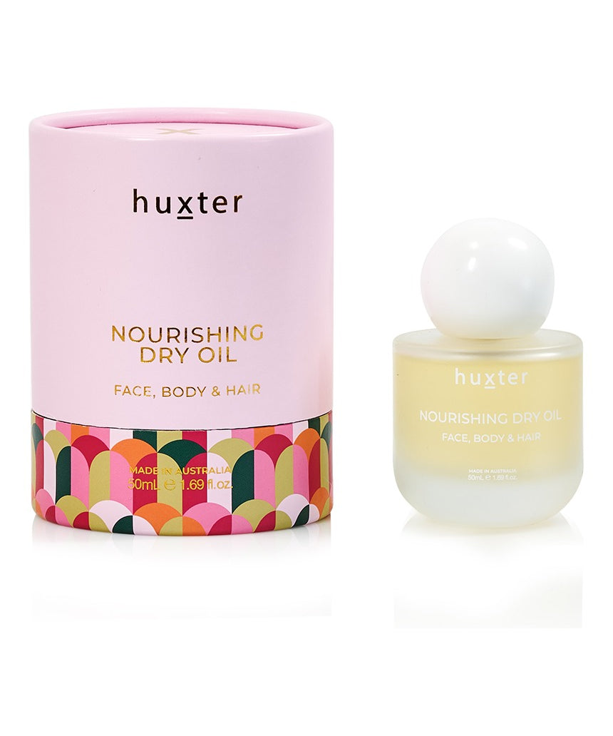 Huxter Adorned Christmas Nourishing Dry Oil 50ml, a luxurious body oil with festive packaging and a nourishing formula.
