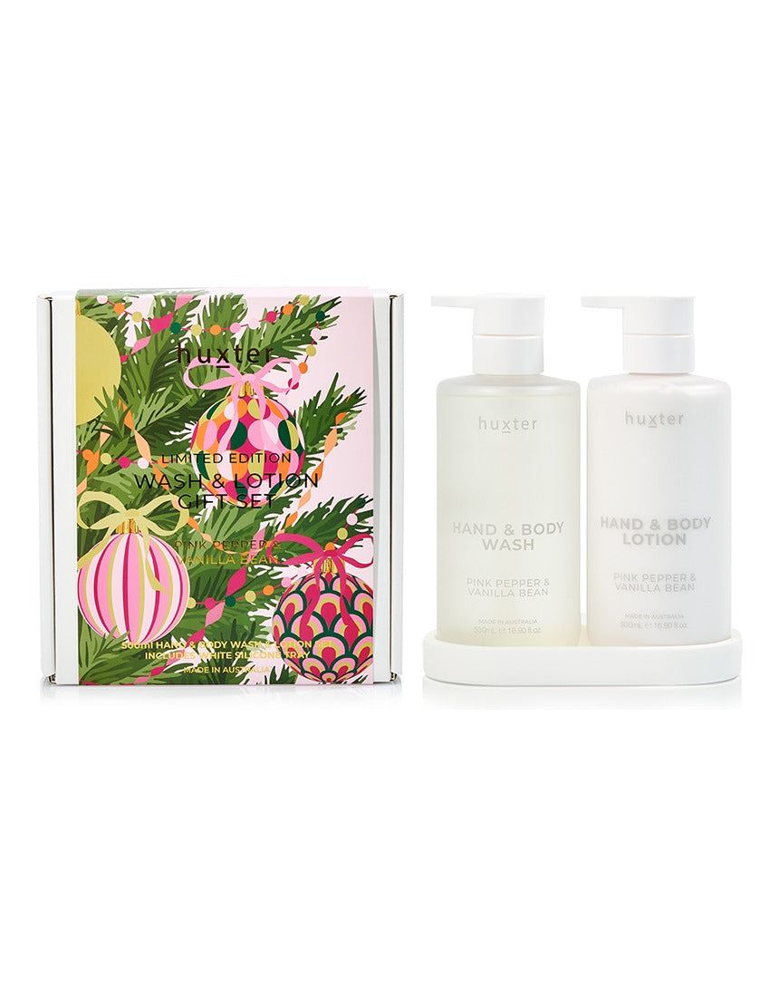 Huxter Wash and Lotion Gift Set with two 500ml bottles and white tray