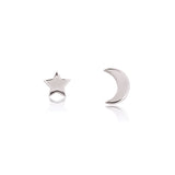 Linda Tahija star and moon stud earrings in sterling silver, hypoallergenic jewelry featuring celestial designs.