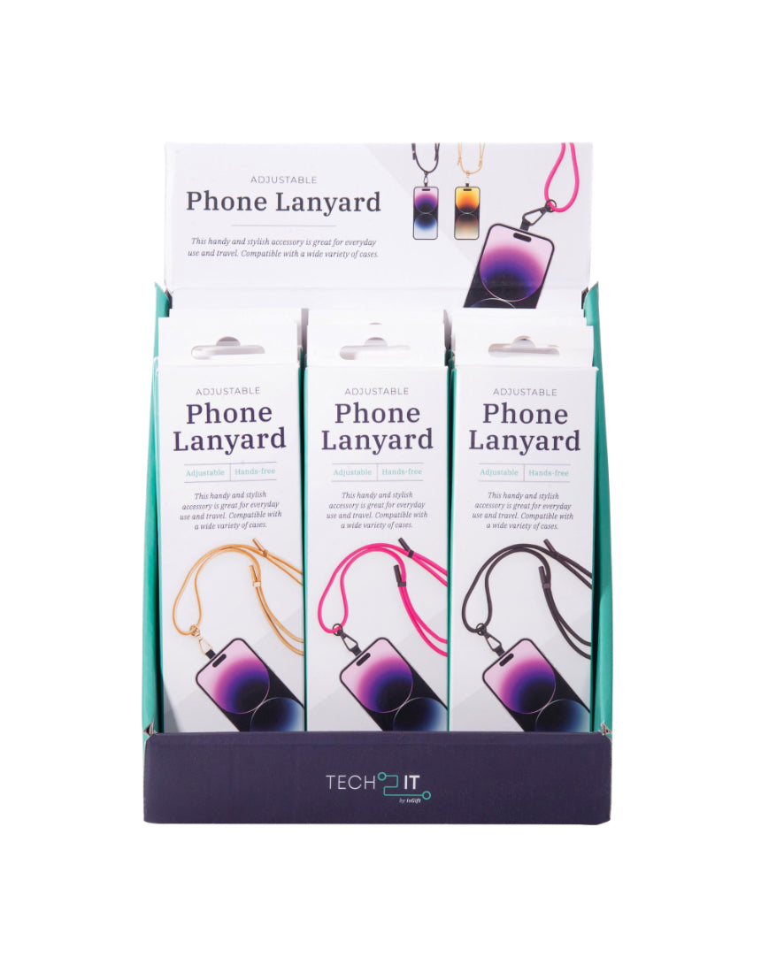 Adjustable isAlbi phone lanyard with colorful straps, designed to securely hold and carry smartphones comfortably.