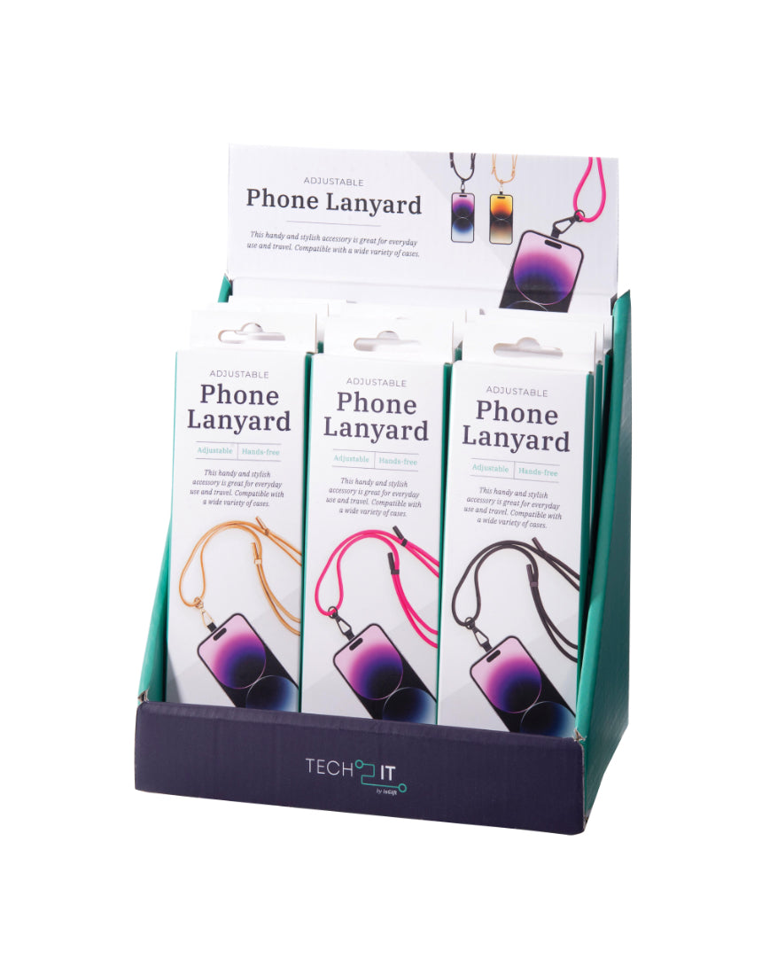 Assorted isAlbi adjustable phone lanyard with clip and strap for hands-free carrying and easy access.