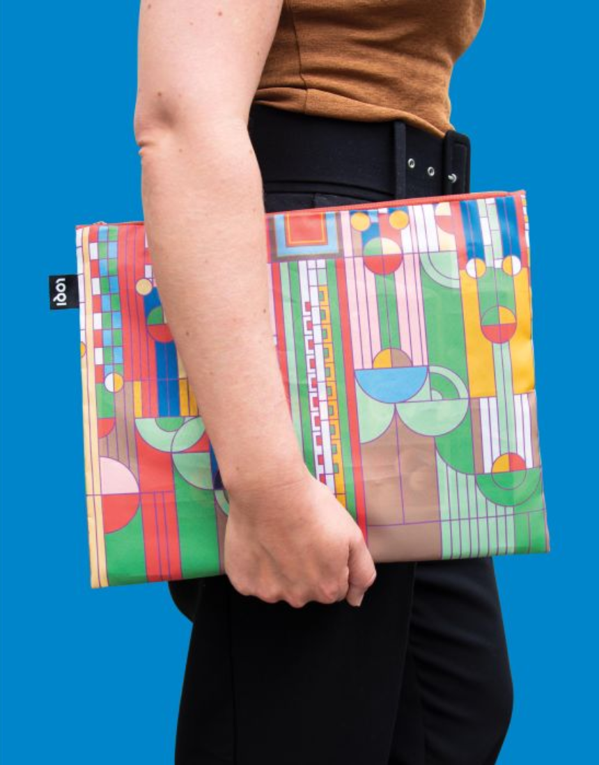 Set of three Frank Lloyd Wright zip pockets by IS Gift, featuring artistic patterns and durable fabric for everyday use.