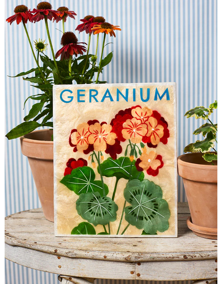 Jones & Co Market Wall Art featuring vibrant geranium floral design on a textured background for home decor.