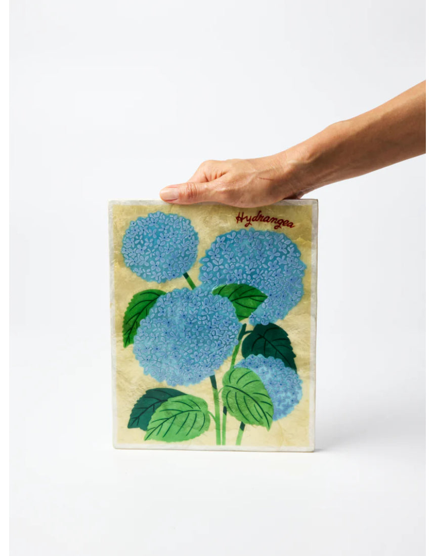 Jones & Co Market Wall Art featuring vibrant hydrangea flowers in a decorative floral print.