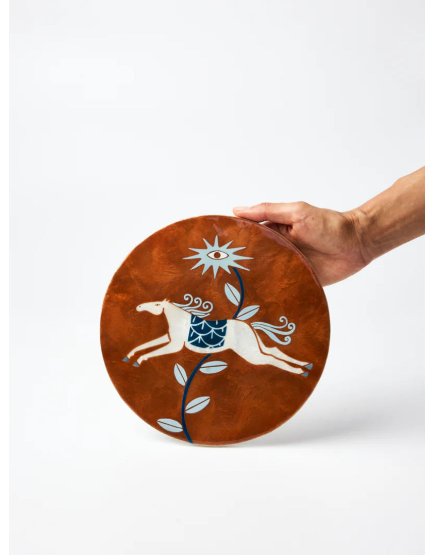Jones & Co Paloma Wall Art featuring a circular horse design, with elegant horse illustration on textured background.