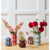Jones & Co Fonda Vase in Burgundy Pink Stripe with a sleek, modern design and vibrant striped pattern.