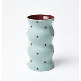 Jones & Co Palma Vase in blue and brown with a dotty pattern, featuring a stylish ceramic design and rounded shape.