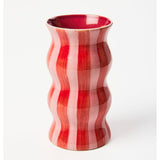 Jones & Co Palma Vase in red and pink stripe with a sleek, modern design, perfect for floral arrangements and decorative displays.