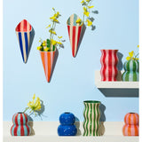 Jones & Co Palma Vase with red and pink striped pattern, featuring a sleek ceramic design perfect for modern floral decor.
