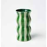 Jones & Co Palma Vase with tonal green stripe design, showcasing a stylish ceramic vase with a modern striped pattern.