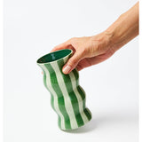 Jones & Co Palma Vase with tonal green stripe design, featuring a sleek, modern ceramic vase with vibrant green accents.
