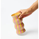 Jones & Co Palma Vase with yellow and pink stripe design, showcasing a stylish ceramic vase with vibrant colors.