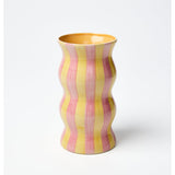 Jones & Co Palma Vase with yellow and pink stripe design, featuring a sleek ceramic vase with colorful striped pattern.