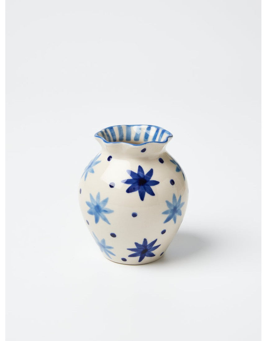 Jones & Co Paloma Vase in Star Blue with a sleek, modern design featuring a star pattern and glossy finish.