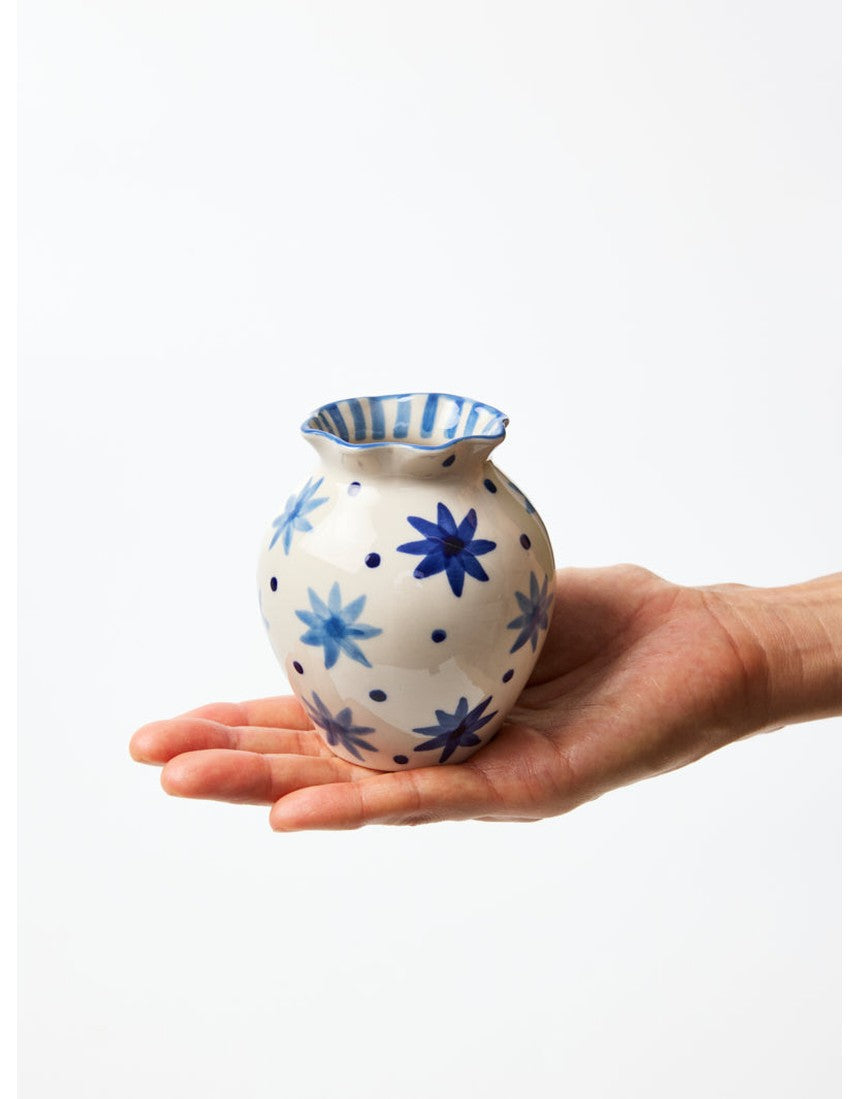 Jones & Co Paloma Vase in Star Blue with a sleek, modern ceramic design featuring a blue star pattern.