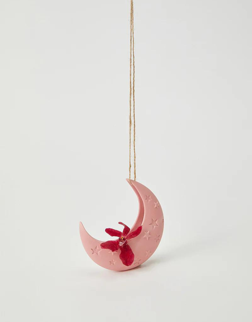 Pink Luna hanging vase by Jones & Co, showcasing its stylish design and smooth surface for decorative use.