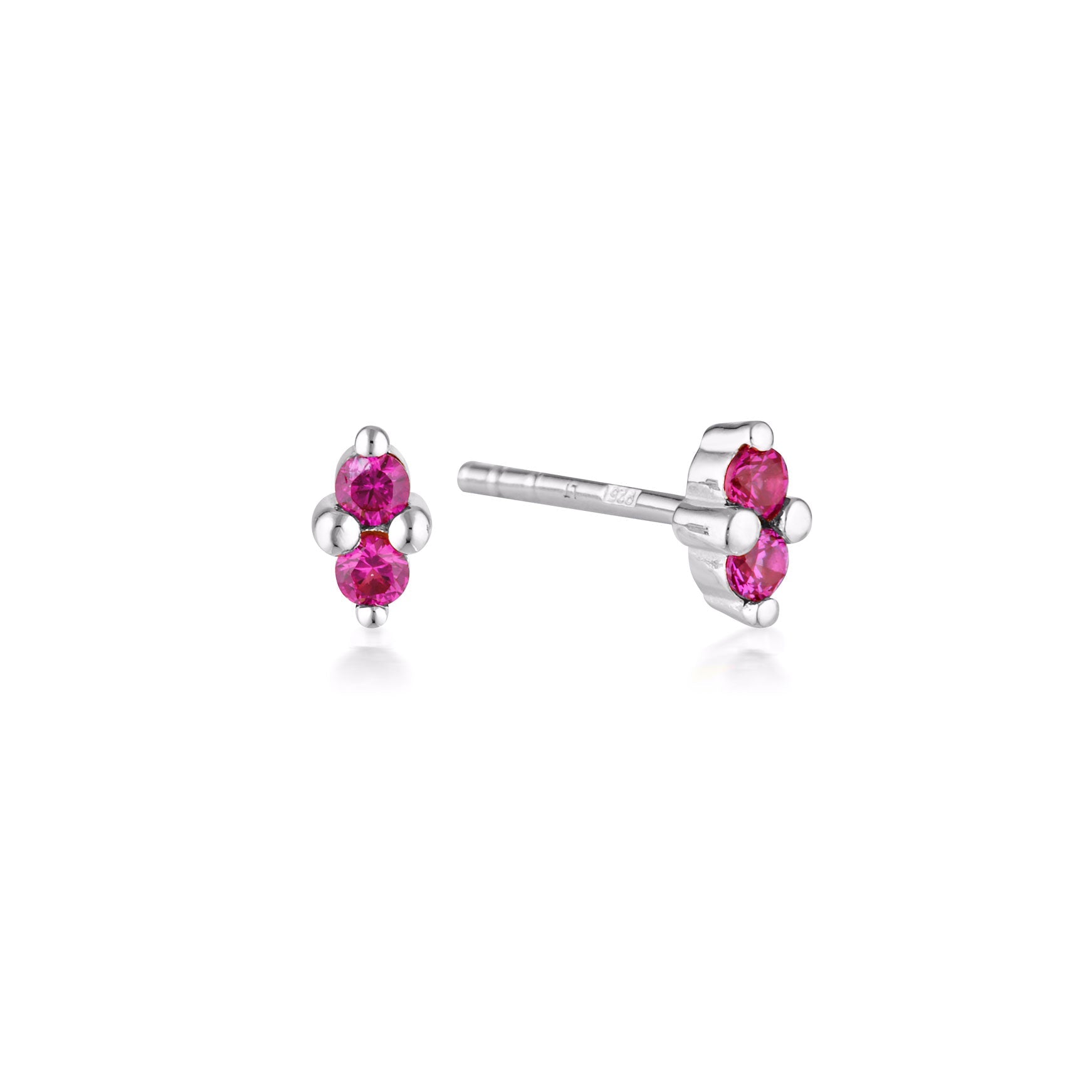 Linda Tahija Birthstone Stud Earrings in Silver, July - Created Ruby