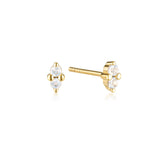 Linda Tahija Birthstone Stud Earrings in Gold, June - Moonstone