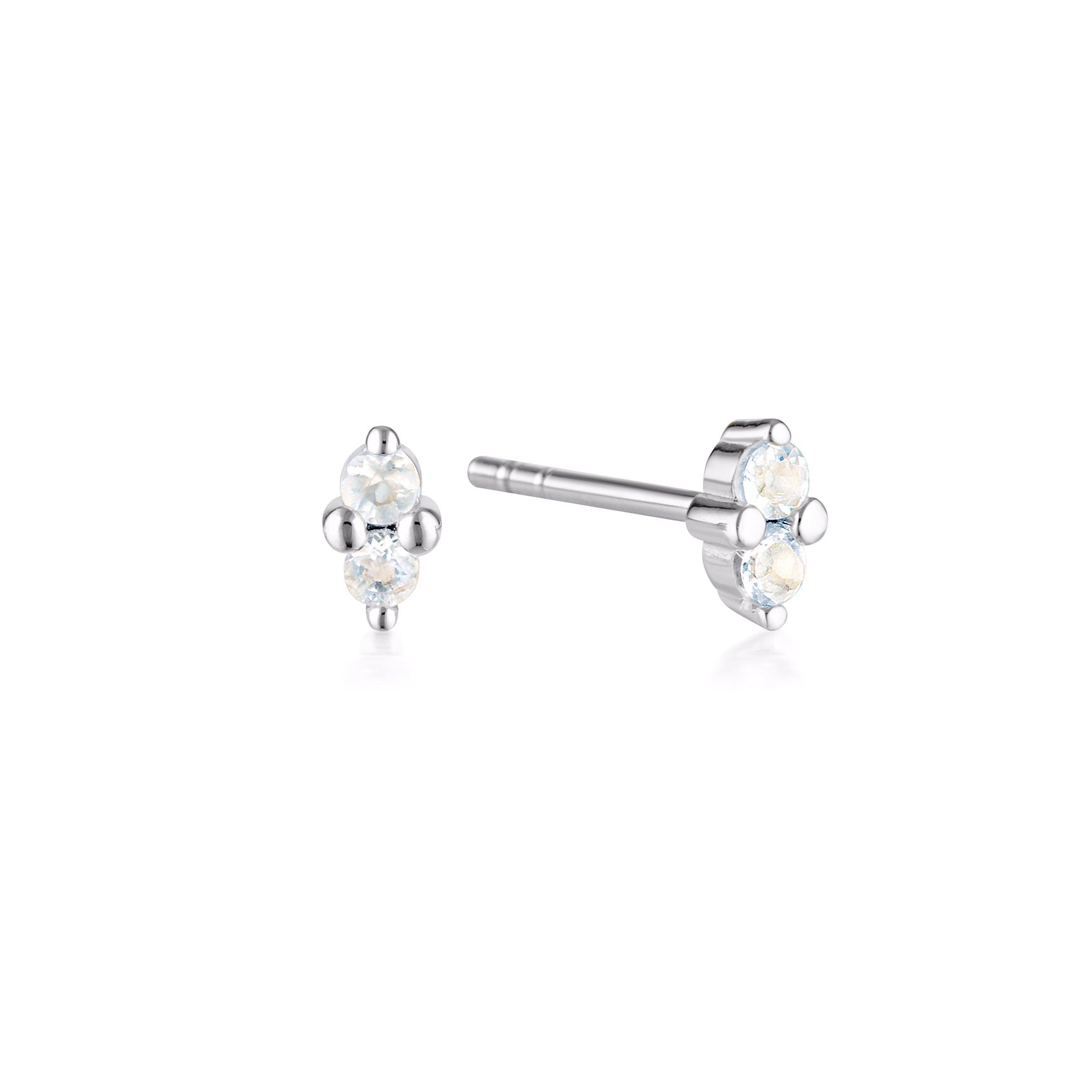 Linda Tahija Birthstone Stud Earrings in Silver, June - Moonstone
