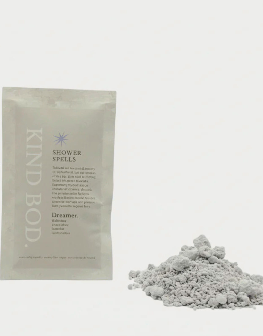 Kind Bod Shower Spells shower bomb with calming Zen scent, displayed in clear plastic packaging on a white background.