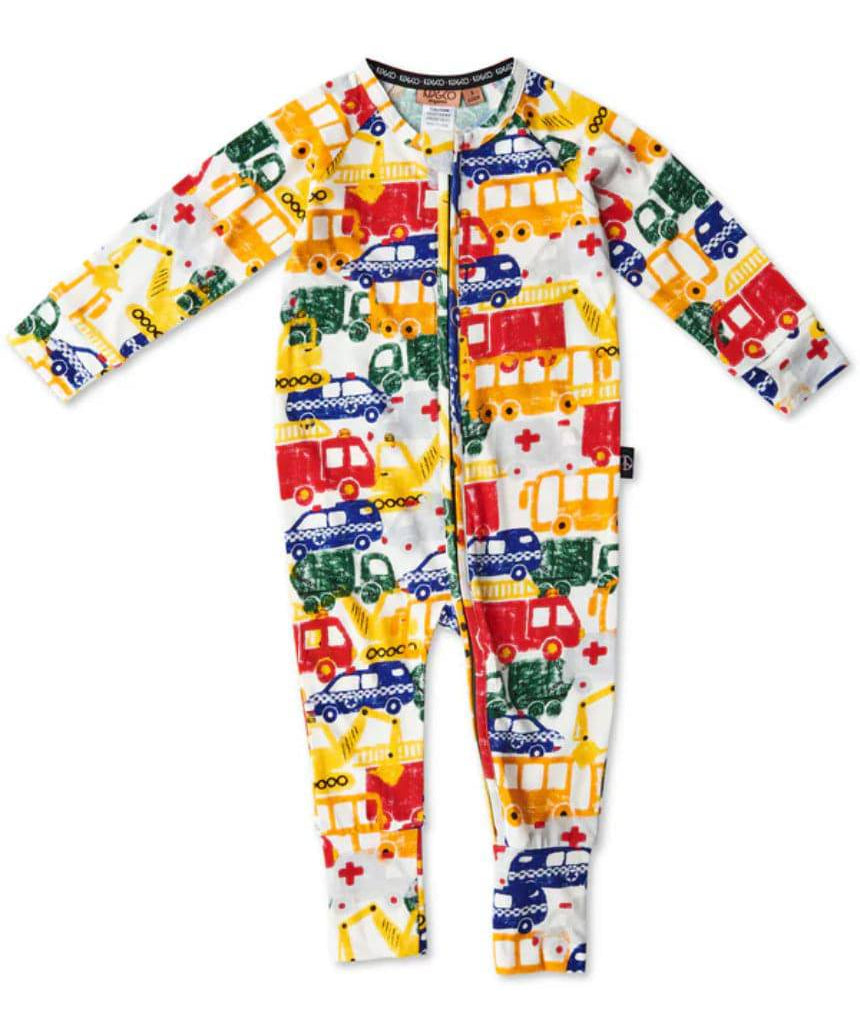 Kip & Co - Big Wheels Organic Long Sleeve Zip Romper, Romper, KIP & CO AUSTRALIA PTY LTD - Say It Sister