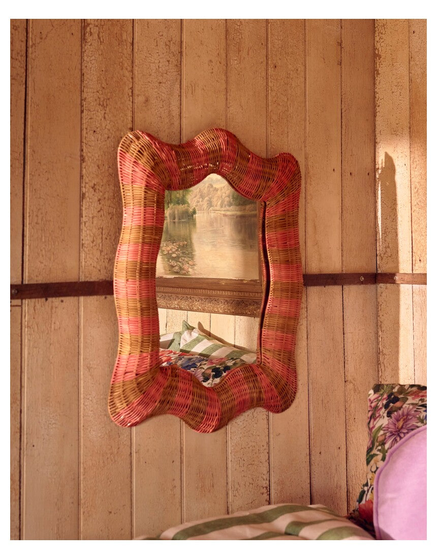 Kip & Co Guava Stripe Rattan Mirror, detail