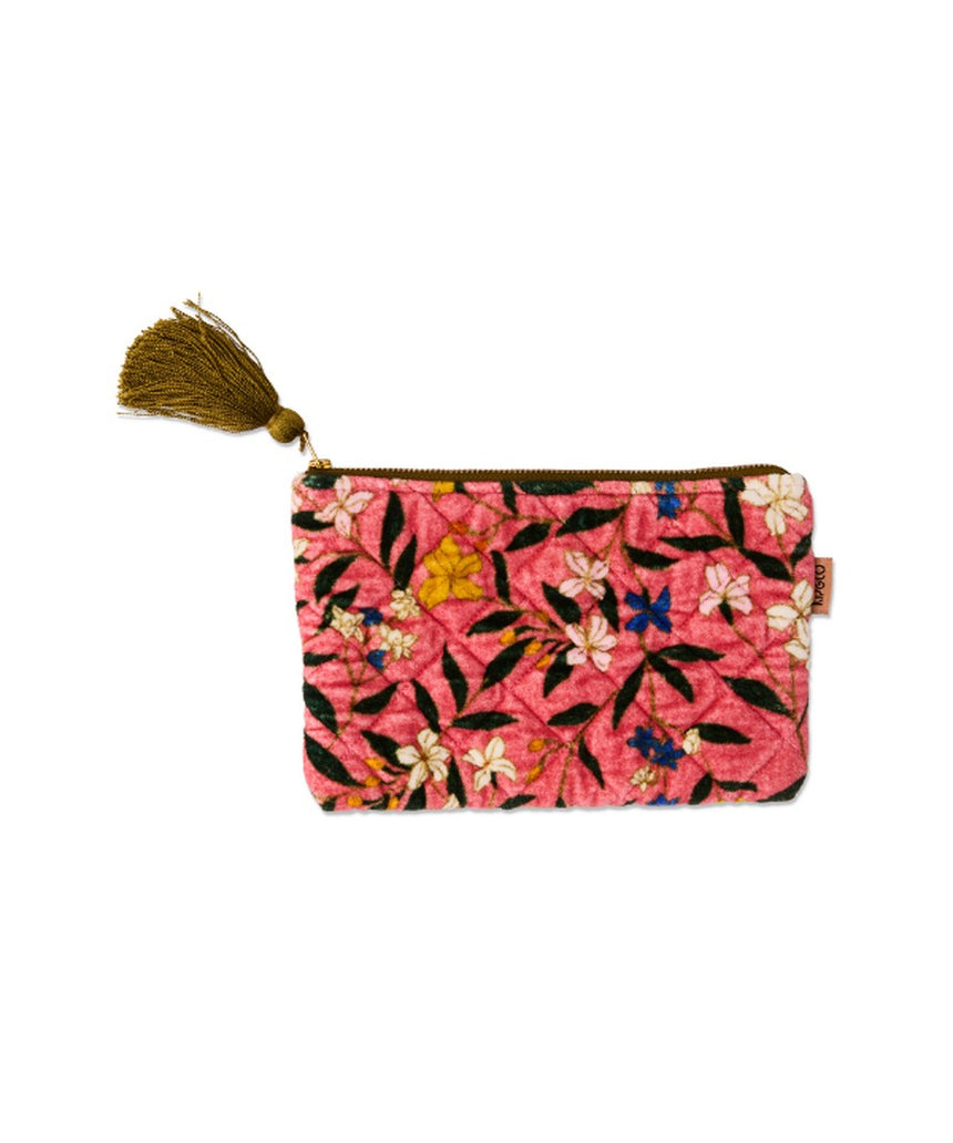 Kip&Co velvet cosmetics purse in Canopy Rose, featuring soft fabric and compact design for storing makeup essentials.