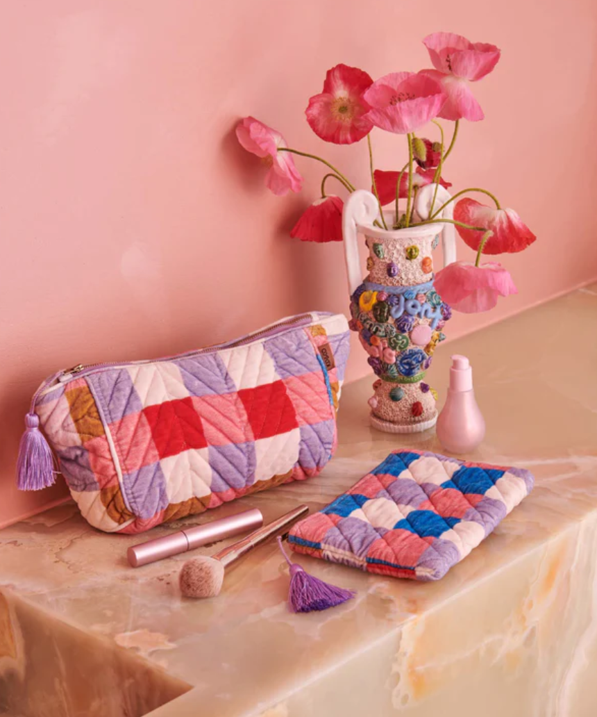 Kip & Co - Summer Check Velvet Toiletry Bag, Accessories, Kip & Co - Say It Sister