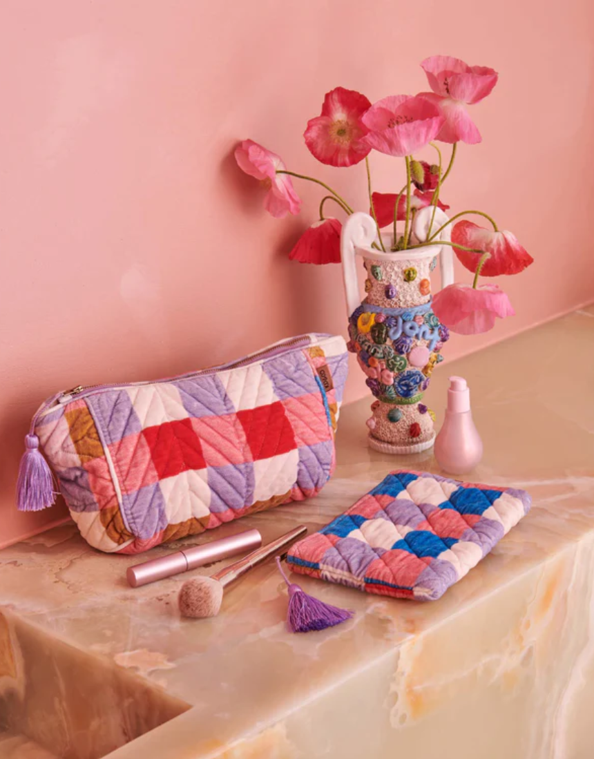 Kip & Co - Summer Check Velvet Toiletry Bag, Accessories, Kip & Co - Say It Sister