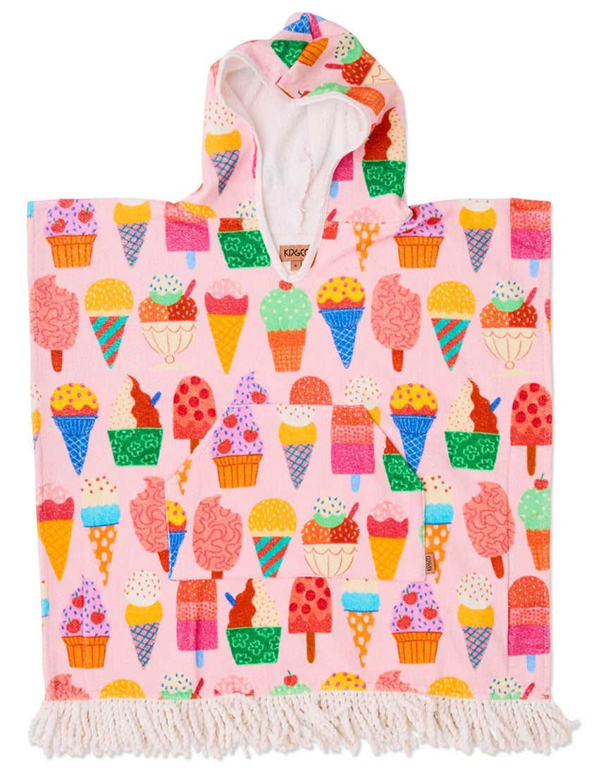 Kip&Co printed kids terry poncho in Gelato color with playful pattern, soft terry fabric, designed for children.