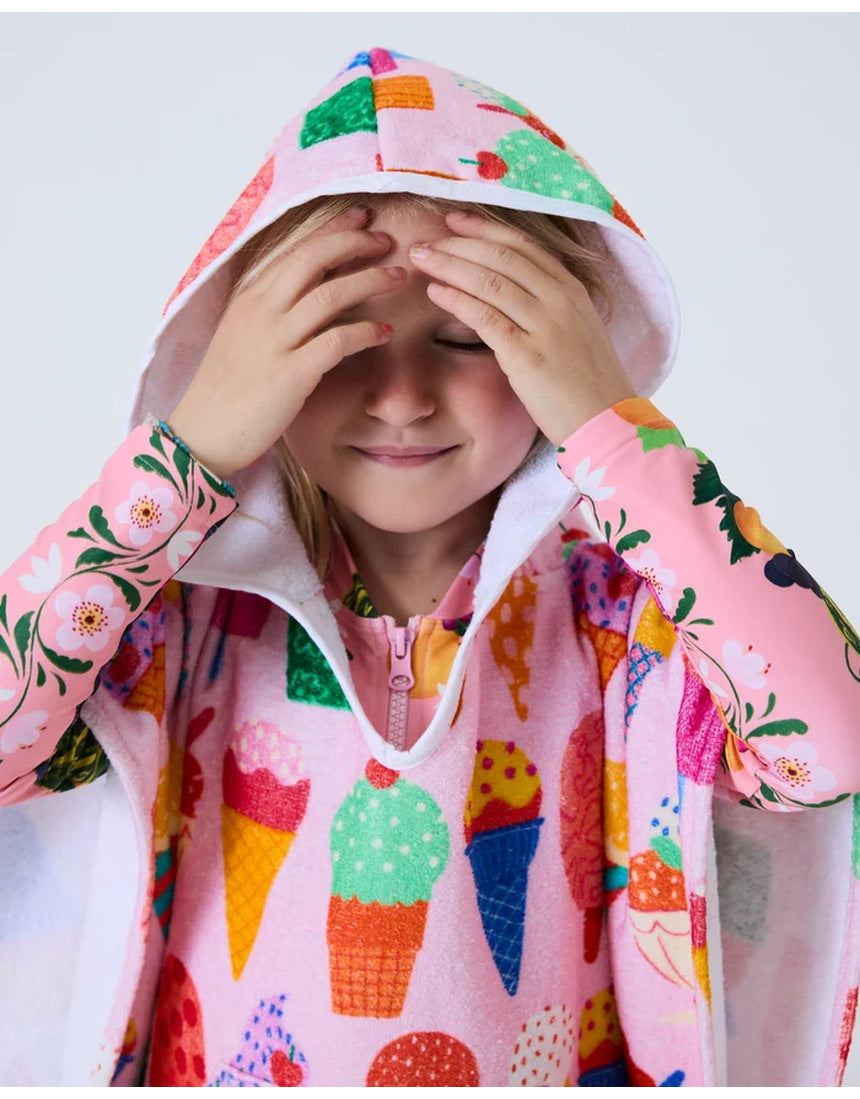 Kip&Co printed kids terry poncho in Gelato with colorful patterns, cozy and soft for children.