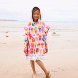 Kip&Co printed kids terry poncho in Gelato with colorful patterns, soft terry fabric, and hooded design for children.
