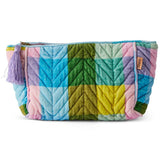 Kip&Co velvet toiletry bag in Sorbet Tartan pattern with zipper closure and soft fabric, perfect for travel accessories.
