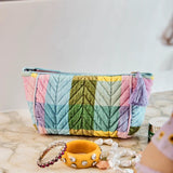 Kip&Co velvet toiletry bag in Sorbet Tartan with soft fabric and zip closure, perfect for travel organization.