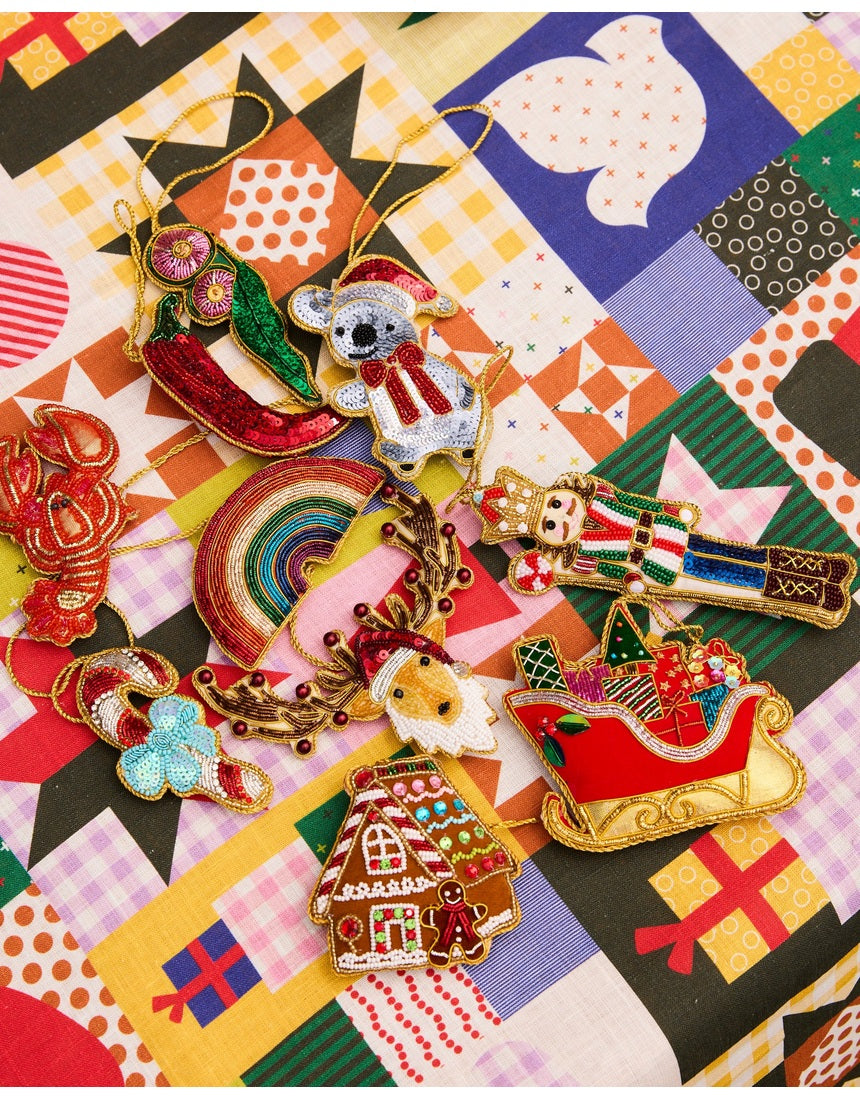 Kip & Co Christmas koala decoration in festive fabric with detailed koala design
