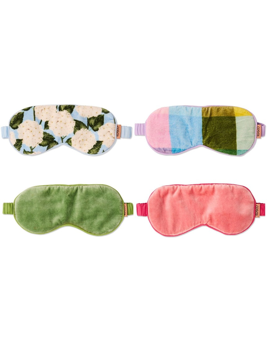 Kip & Co Christmas Slumber velvet bon bon eye mask 4-piece set in festive colors