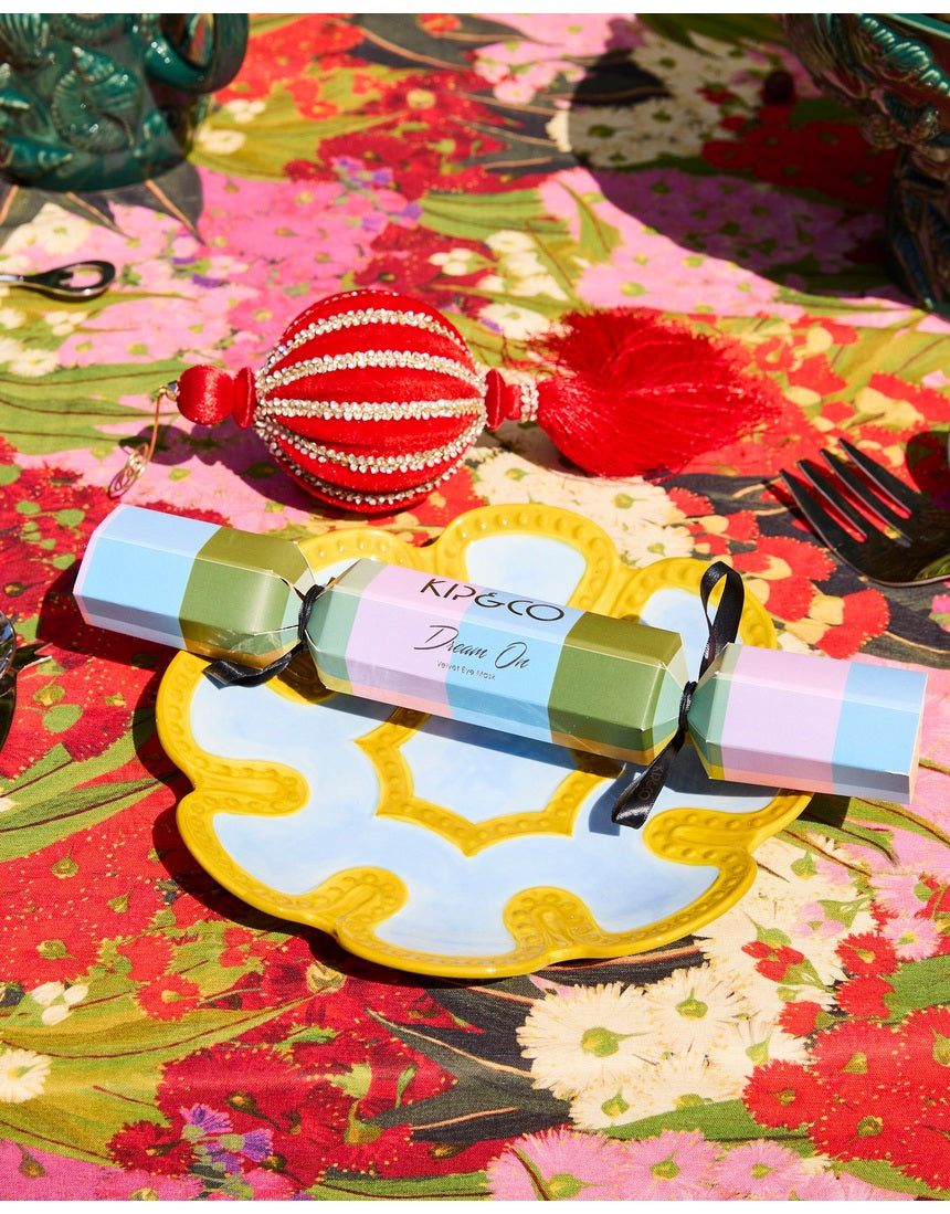 Kip & Co Christmas Slumber velvet bon bon eye mask 4-piece set in festive colors